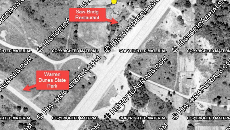 Saw-Bridg Restaurant - 1955 Aerial Photo (newer photo)